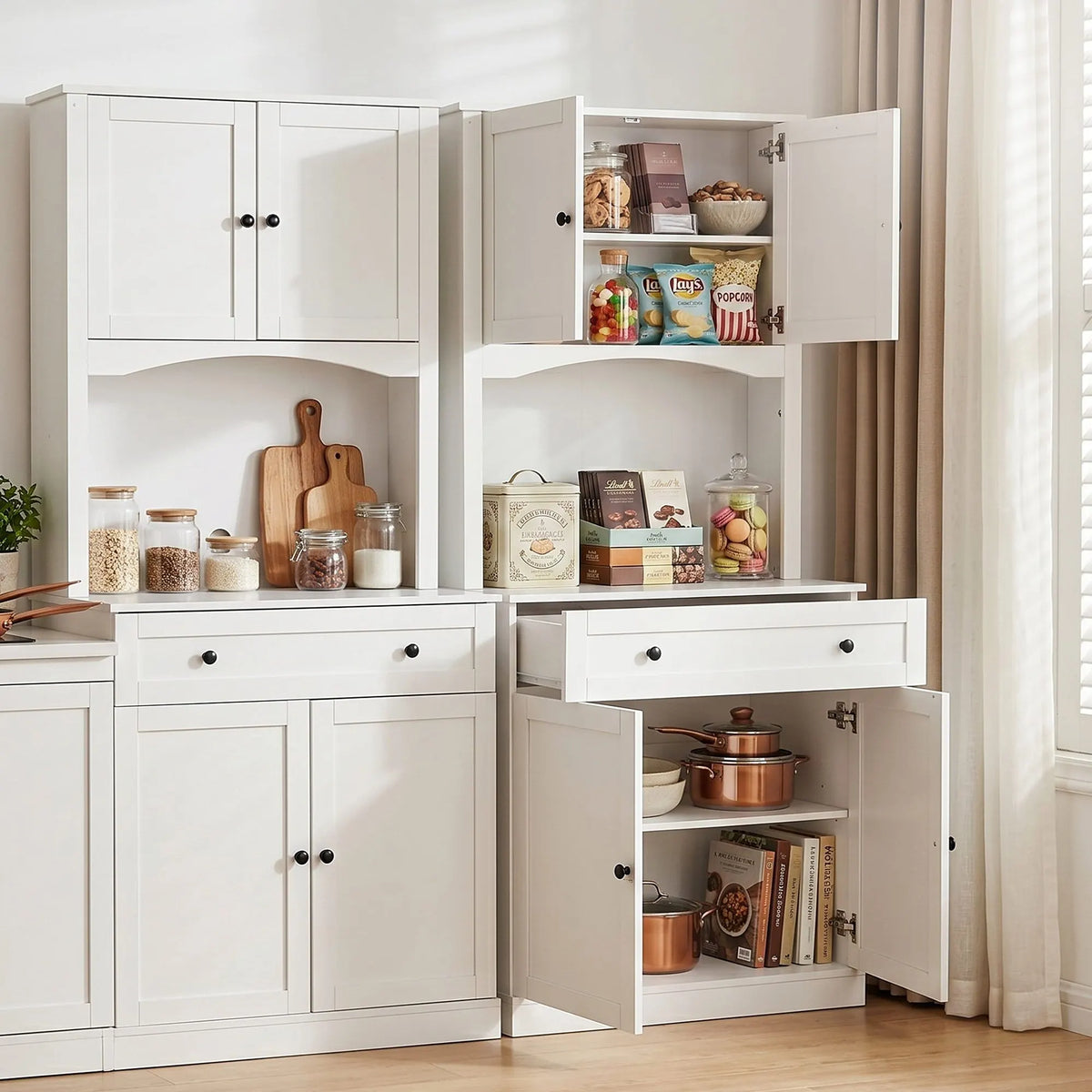 Artiss 2x Buffet Sideboard Hutch Pantry Cabinet Kitchen Storage BEINI White - Image 9