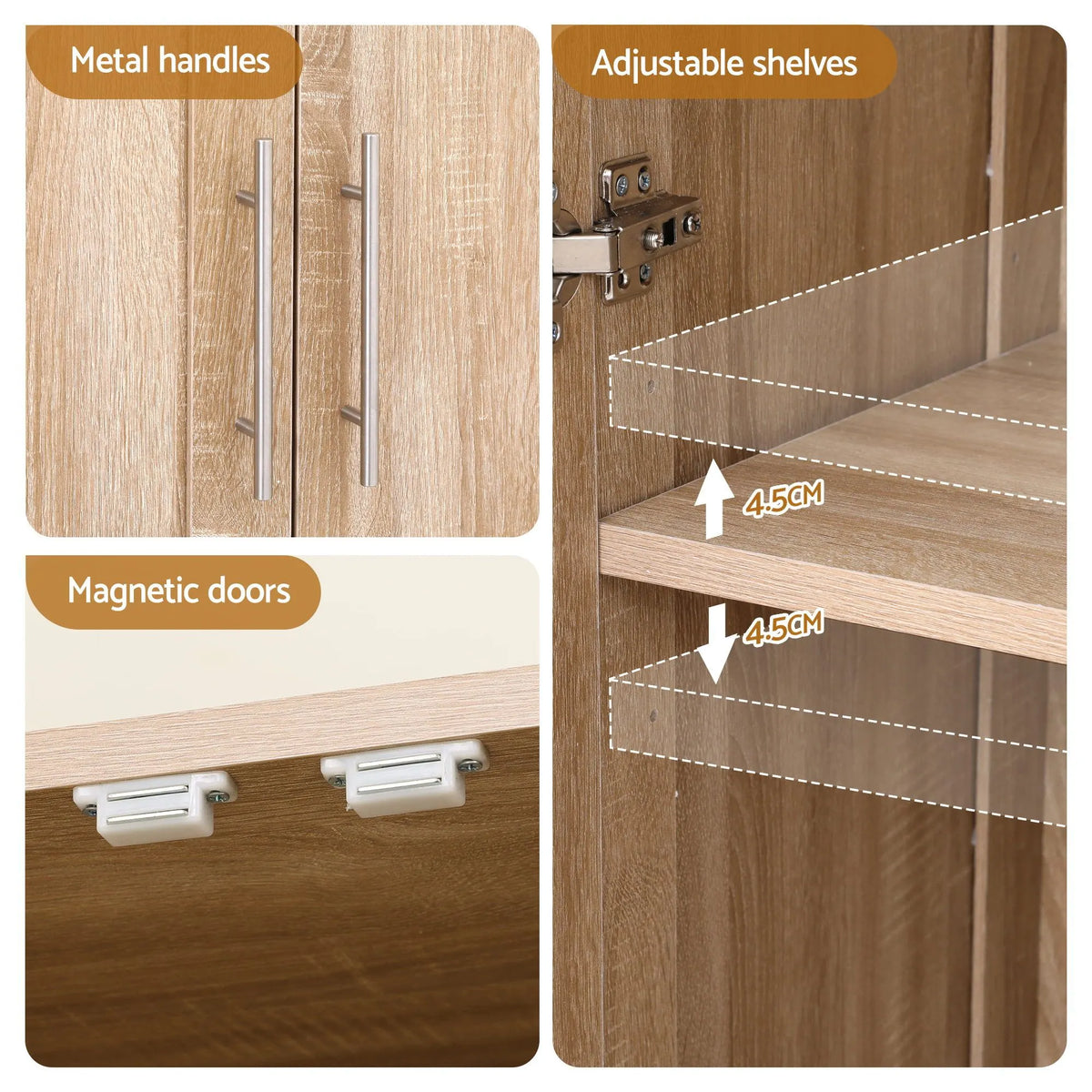 Artiss 2x Buffet Sideboard Cabinet Pantry Hutch Kitchen Storage Organiser Pine - Image 7