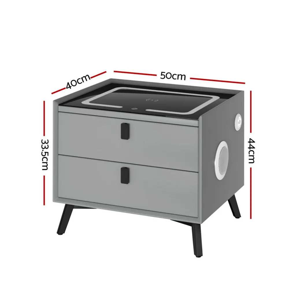 Artiss Smart Bedside Table with Wireless Charging - AIKA Grey - Image 2