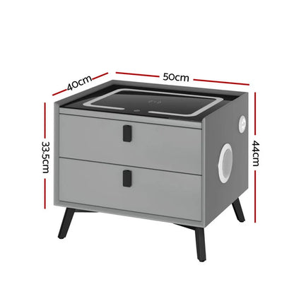 Artiss Smart Bedside Table with Wireless Charging - AIKA Grey - Image 2