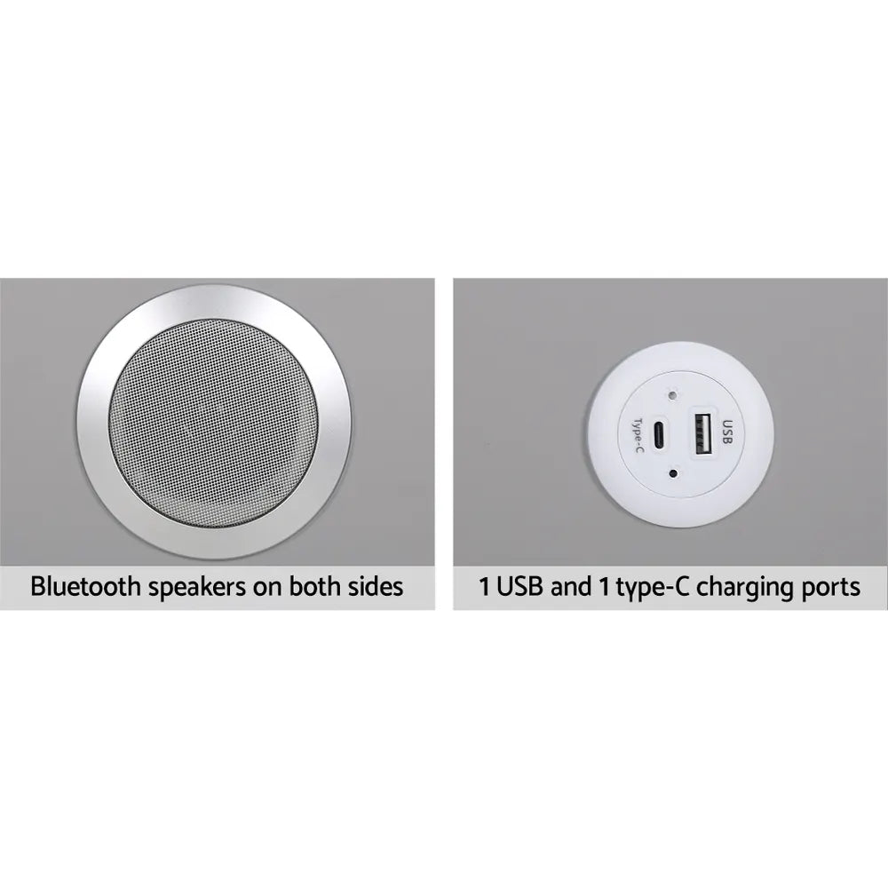 Artiss Smart Bedside Table 2 Drawers with Wireless Charging Ports LED Grey AIDA - Image 5