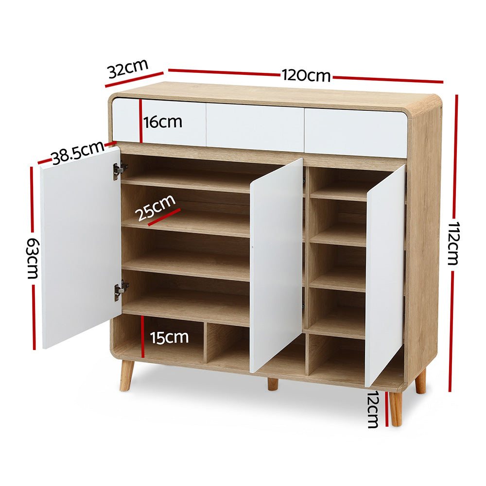 Artiss Shoe Rack Cabinet 25 Pairs Storage Cupboard Pine&White - Image 3