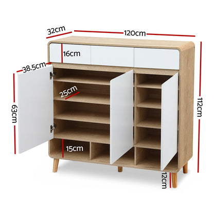 Artiss Shoe Rack Cabinet 25 Pairs Storage Cupboard Pine&White - Image 3