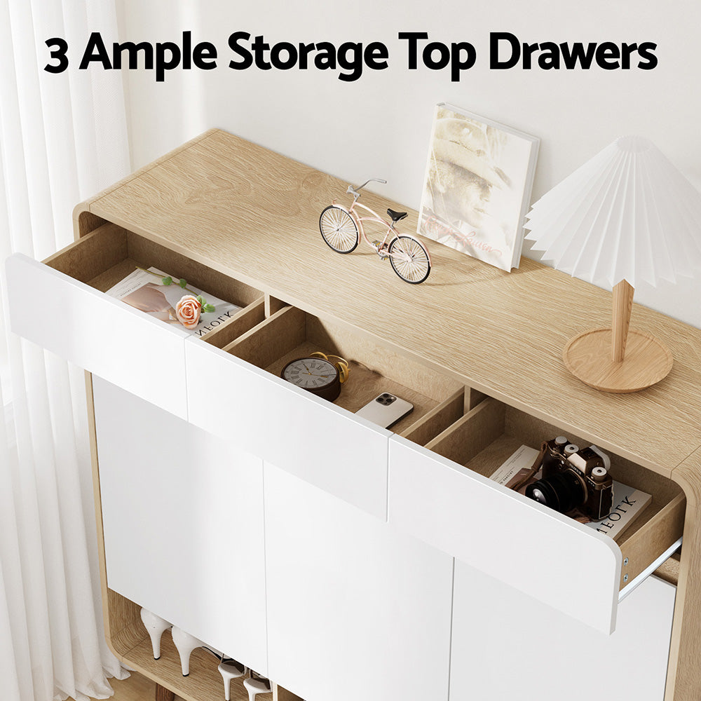 Artiss Shoe Rack Cabinet 25 Pairs Storage Cupboard Pine&White - Image 6