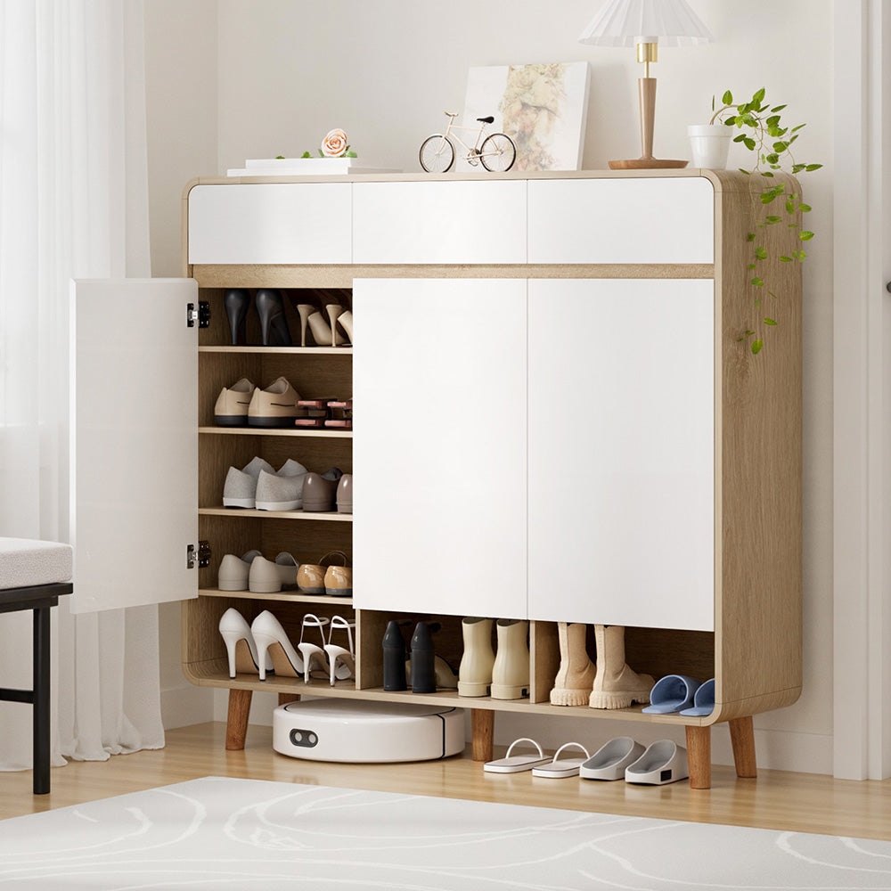 Artiss Shoe Rack Cabinet 25 Pairs Storage Cupboard Pine&White - Image 8