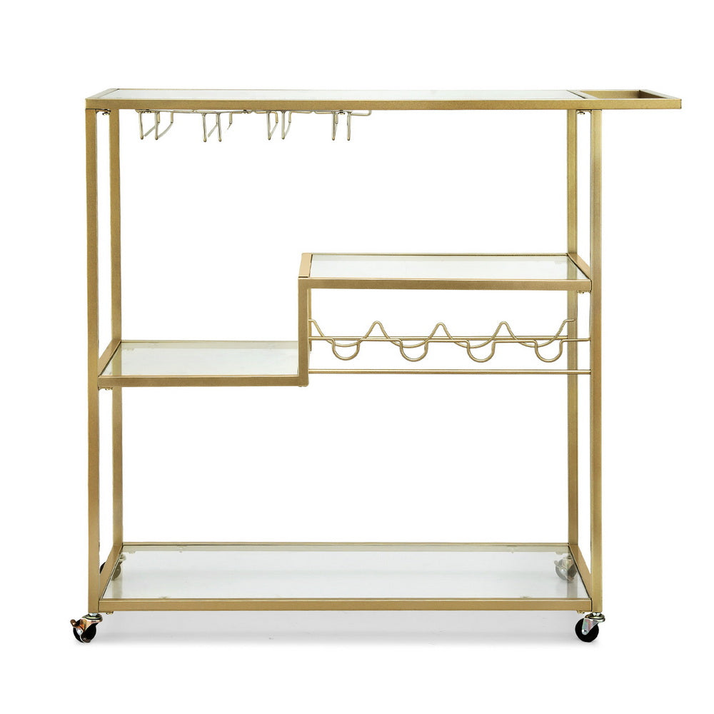 Artiss Bar Cart Drink Trolley Serving Cocktail Wine Rack Glass Holder 102cm Gold - Image 4