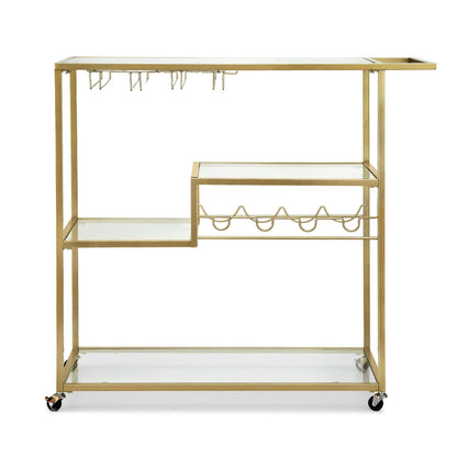 Artiss Bar Cart Drink Trolley Serving Cocktail Wine Rack Glass Holder 102cm Gold - Image 4