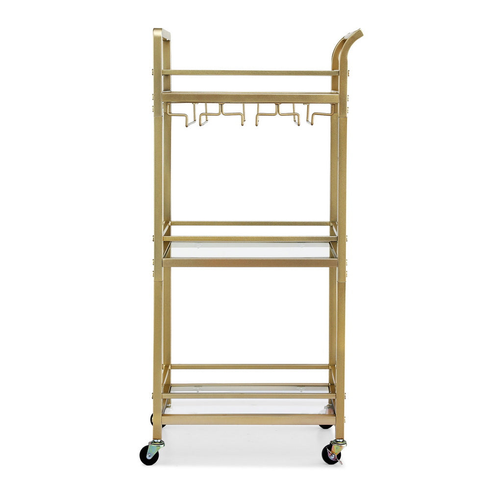 Artiss Kitchen Island Cart Trolley Rolling Serving Storage Wine Glass 43cm Gold - Image 4