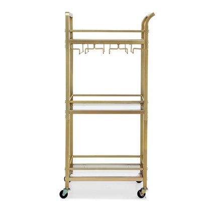 Artiss Kitchen Island Cart Trolley Rolling Serving Storage Wine Glass 43cm Gold - Image 4