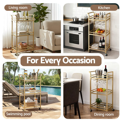 Artiss Kitchen Island Cart Trolley Rolling Serving Storage Wine Glass 43cm Gold - Image 7
