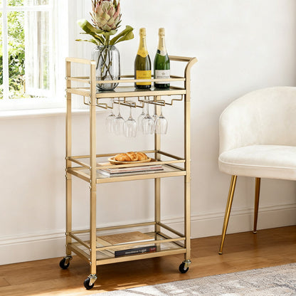 Artiss Kitchen Island Cart Trolley Rolling Serving Storage Wine Glass 43cm Gold - Image 8