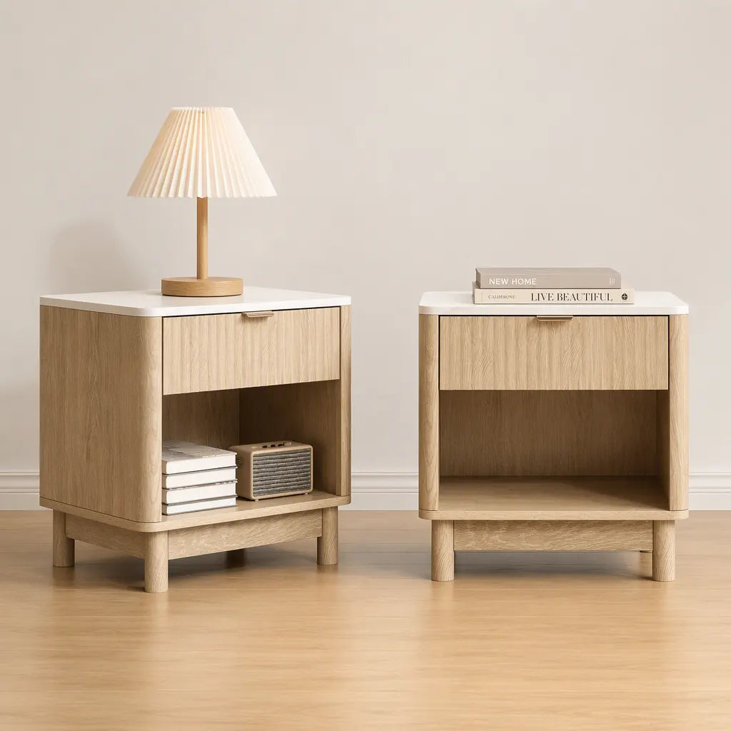 Artiss 2X Bedside Table Nightstand 1 Drawer Shelves Pine