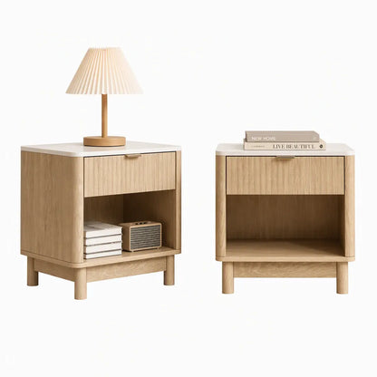 Artiss 2X Bedside Table Nightstand 1 Drawer Shelves Pine - Image 2