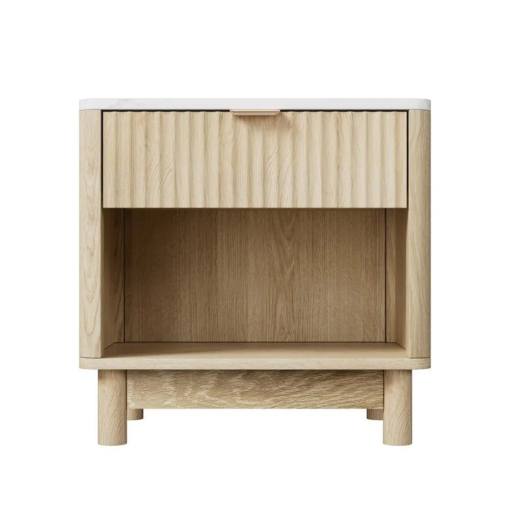 Artiss 2X Bedside Table Nightstand 1 Drawer Shelves Pine - Image 4