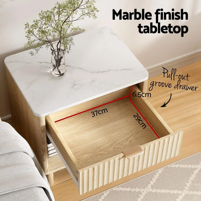 Artiss 2X Bedside Table Nightstand 1 Drawer Shelves Pine - Image 5