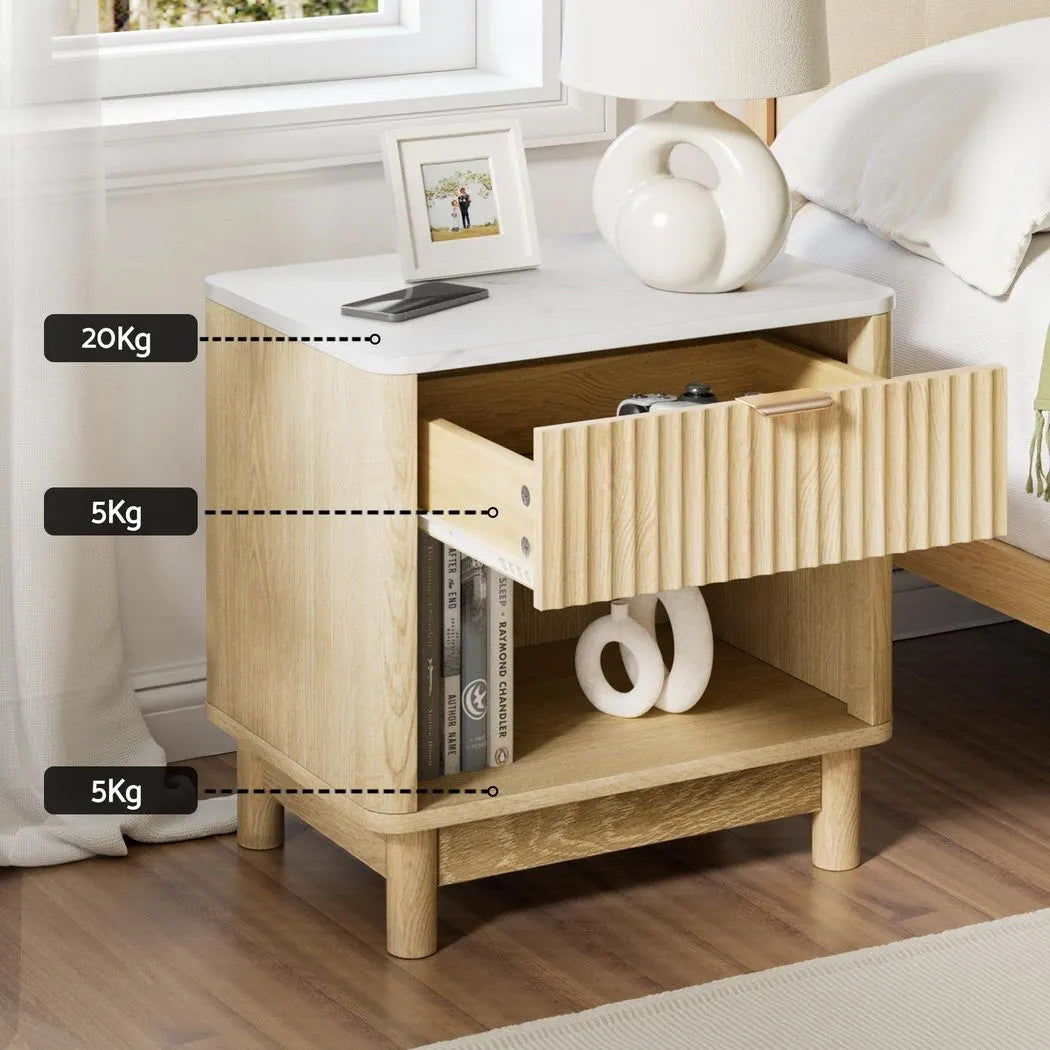 Artiss 2X Bedside Table Nightstand 1 Drawer Shelves Pine - Image 6