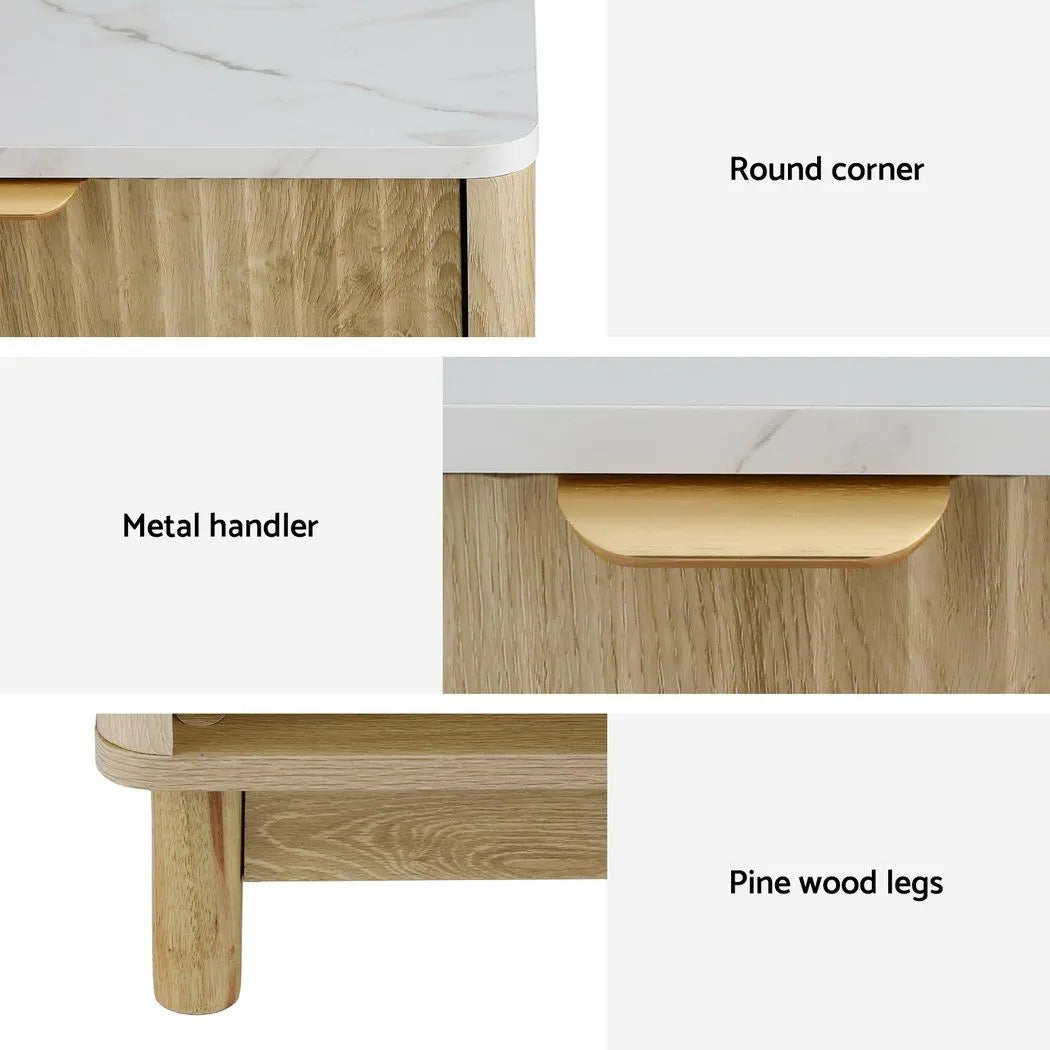 Artiss 2X Bedside Table Nightstand 1 Drawer Shelves Pine - Image 7