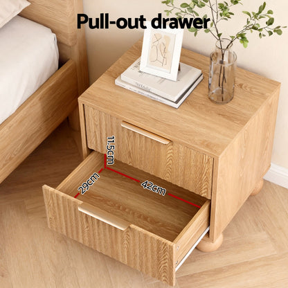 Artiss Rattan Bedside Table 2 Drawers Pine - Image 4
