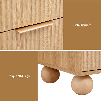 Artiss Rattan Bedside Table 2 Drawers Pine - Image 5