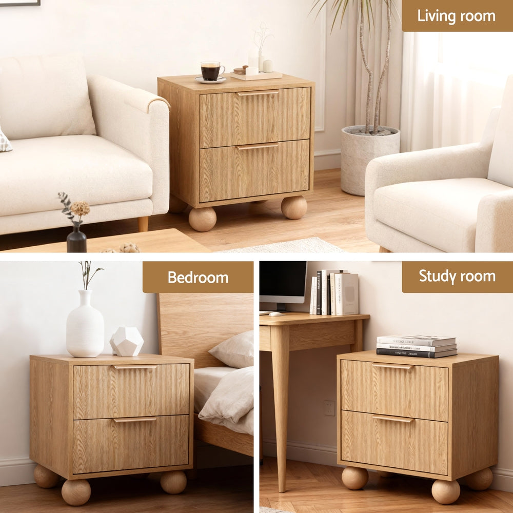 Artiss Rattan Bedside Table 2 Drawers Pine - Image 6