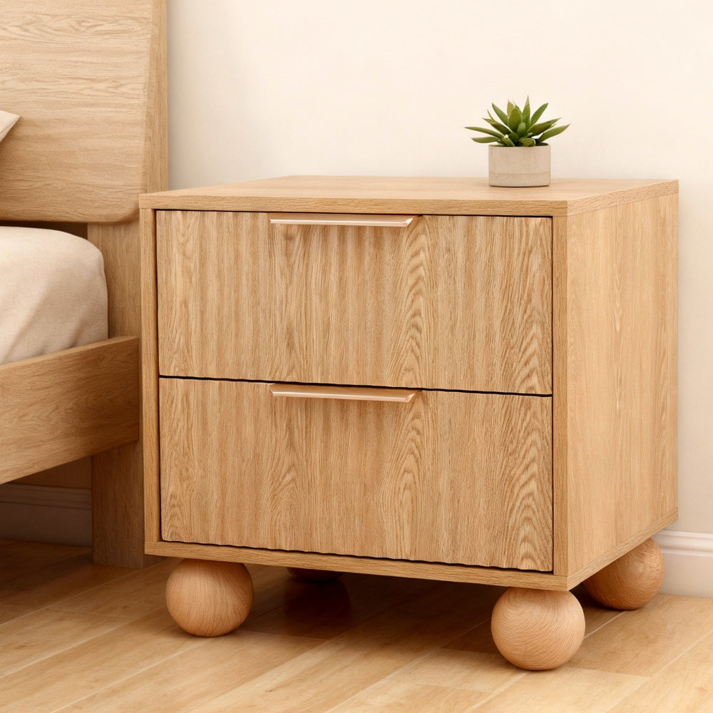 Artiss Rattan Bedside Table 2 Drawers Pine - Image 7