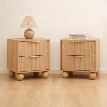 Artiss 2x Bedside Table Round Legs 2 Drawers Pine