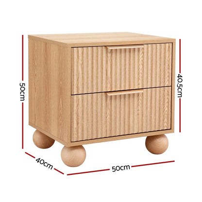 Artiss 2x Bedside Table Round Legs 2 Drawers Pine - Image 3