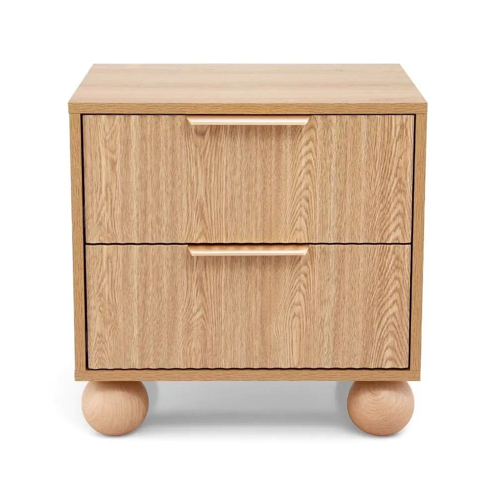 Artiss 2x Bedside Table Round Legs 2 Drawers Pine - Image 4