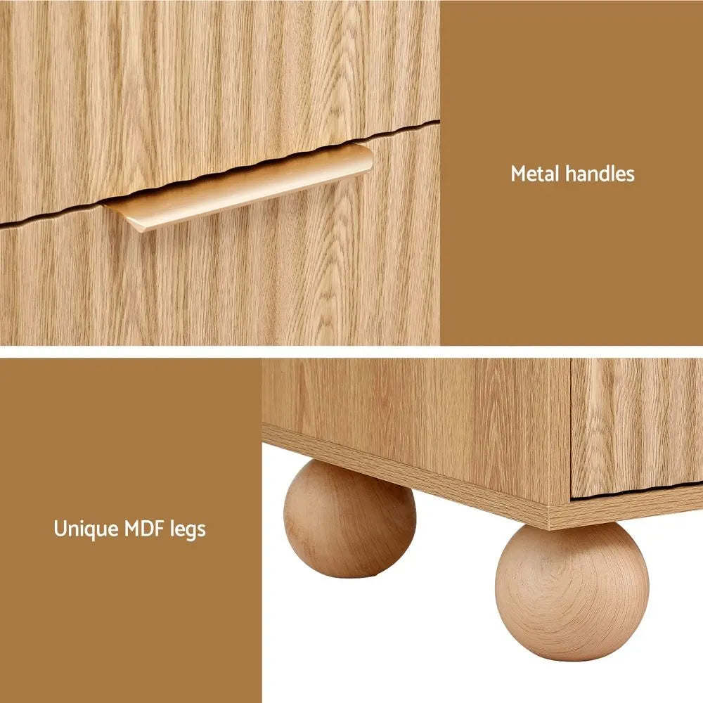 Artiss 2x Bedside Table Round Legs 2 Drawers Pine - Image 6