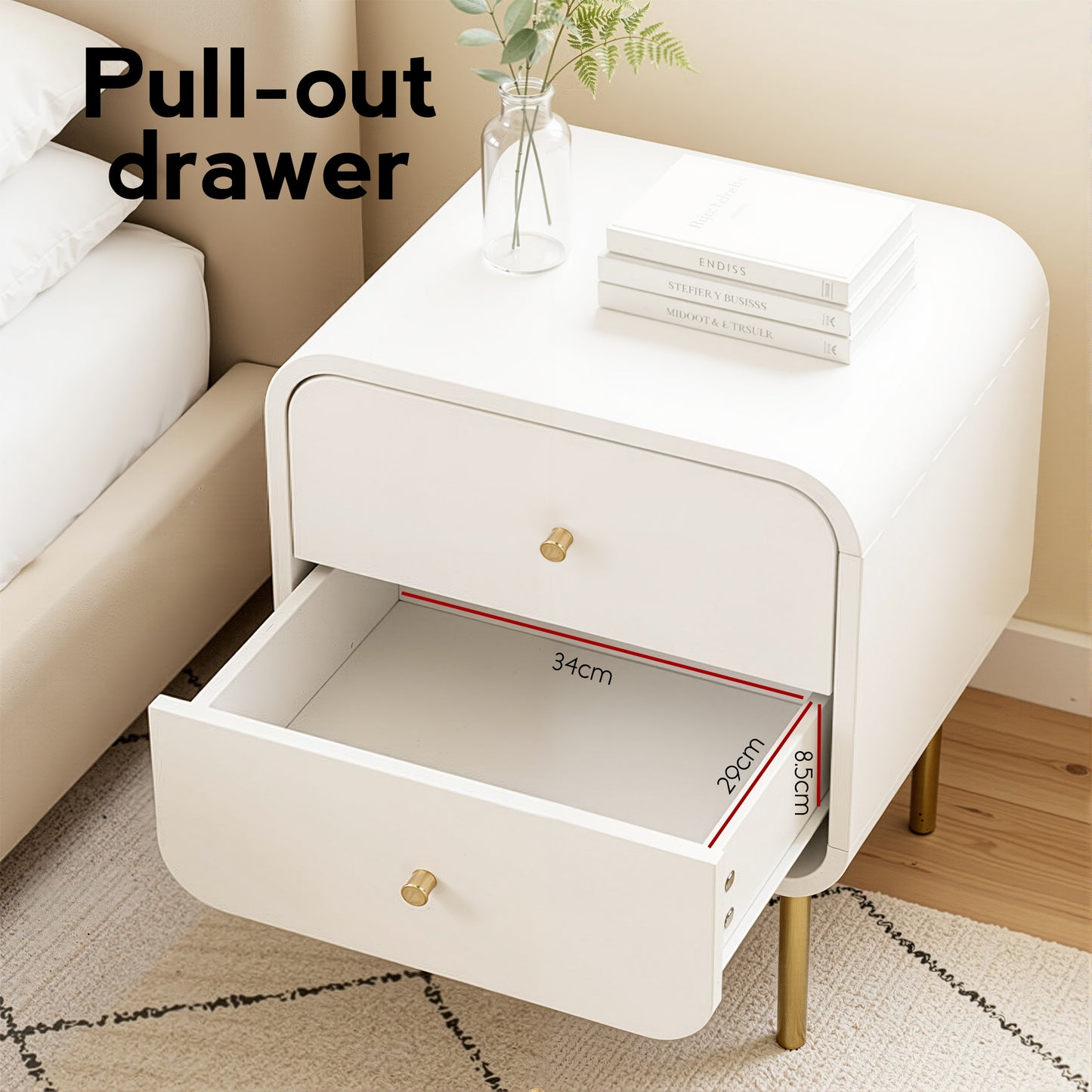 Artiss Bedside Table 2 Drawers Side End Table Nightstand White - Image 5
