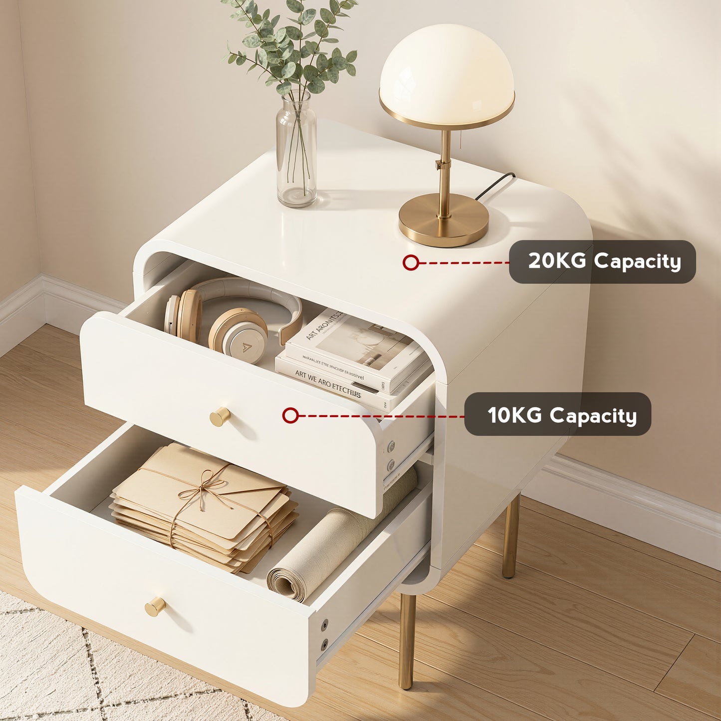 Artiss Bedside Table 2 Drawers Side End Table Nightstand White - Image 6