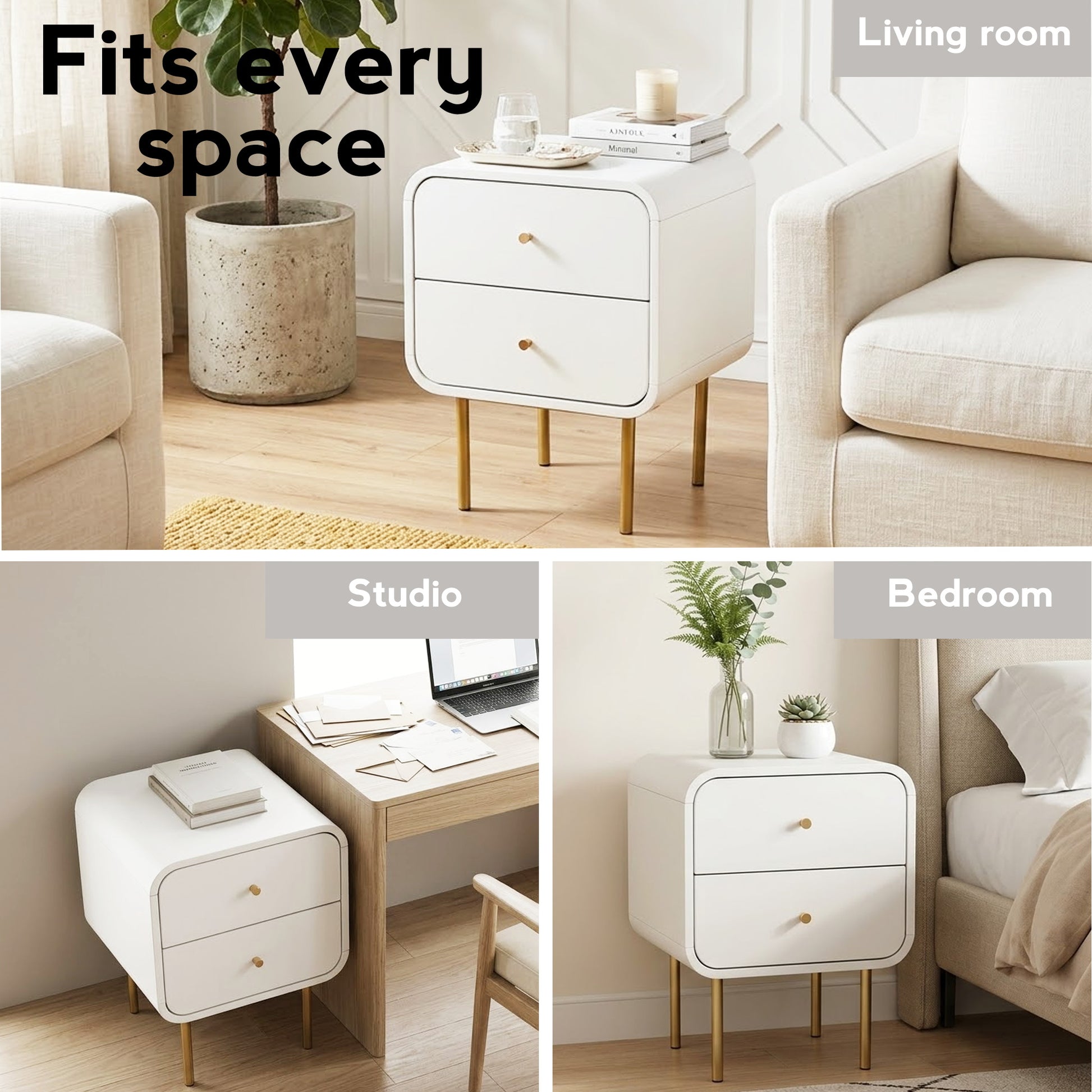 Artiss Bedside Table 2 Drawers Side End Table Nightstand White - Image 8