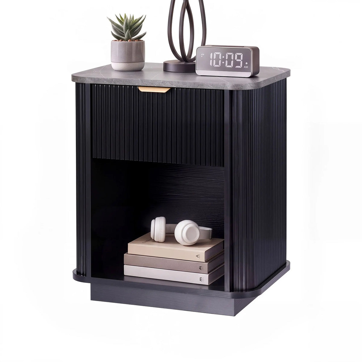 Artiss Bedside Table with 1 Drawer Side Table Black Nightstand - Image 2