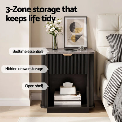 Artiss Bedside Table with 1 Drawer Side Table Black Nightstand - Image 5