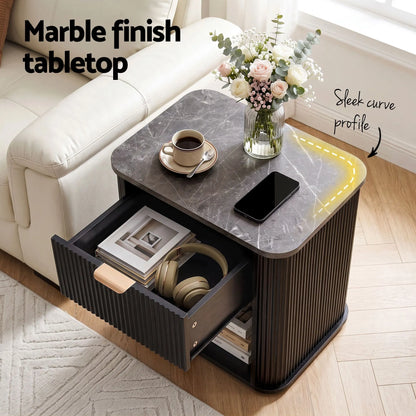 Artiss Bedside Table with 1 Drawer Side Table Black Nightstand - Image 6