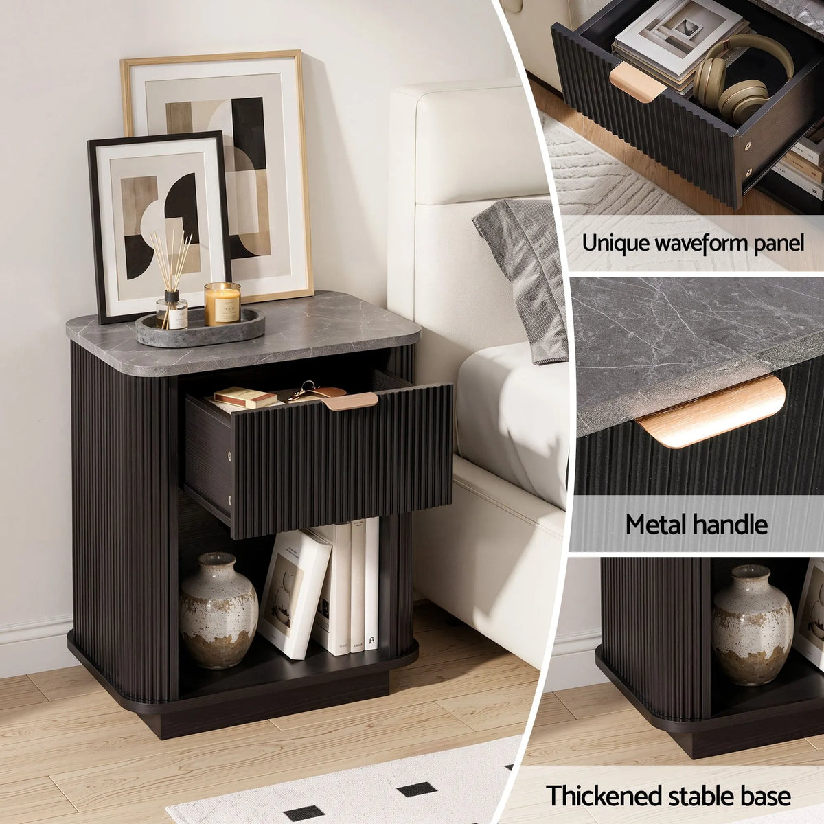 Artiss Bedside Table with 1 Drawer Side Table Black Nightstand - Image 7