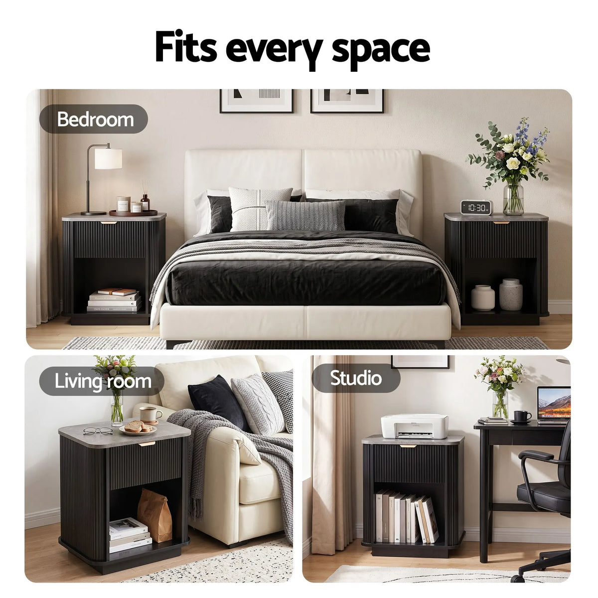 Artiss Bedside Table with 1 Drawer Side Table Black Nightstand - Image 8