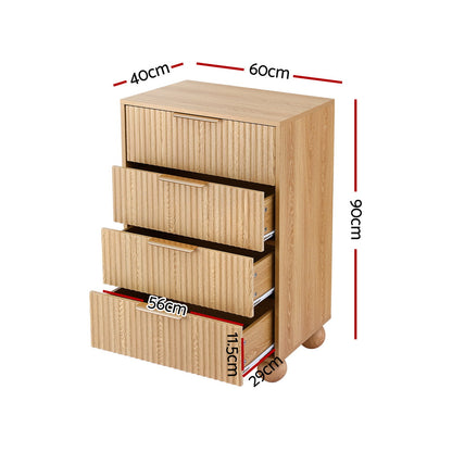 Artiss 4 Chest of Drawers Dresser Tallboy Pine - Image 2
