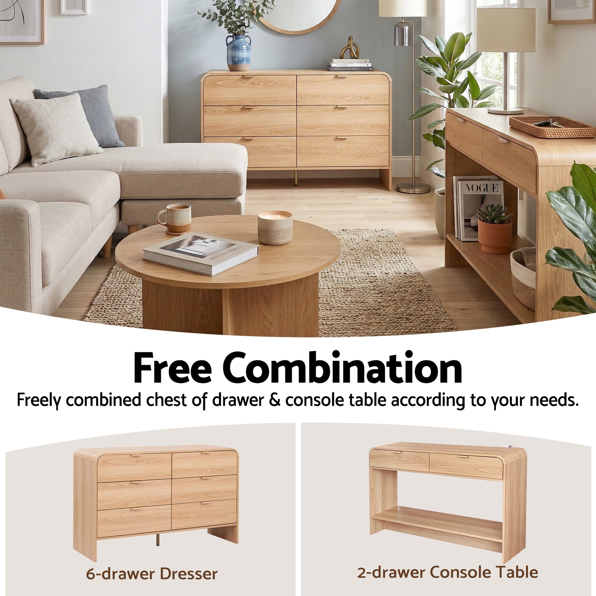 Artiss 6 Chest of Drawers Dresser Cabinet Pine - Image 7