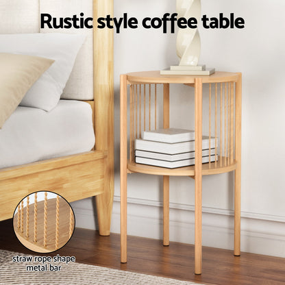 Artiss Coffee Table 2-Tier Round Wood - Image 4