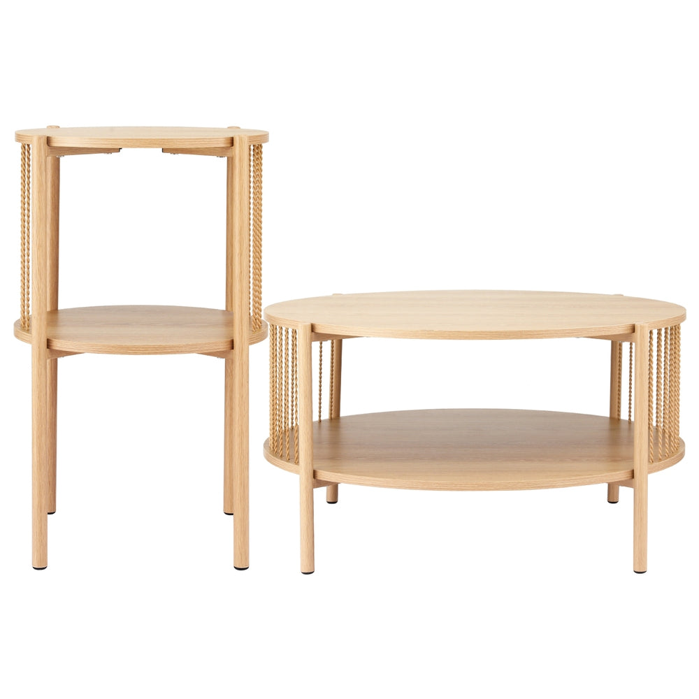 Artiss Coffee Table 2-Tier Round Wood - Image 3