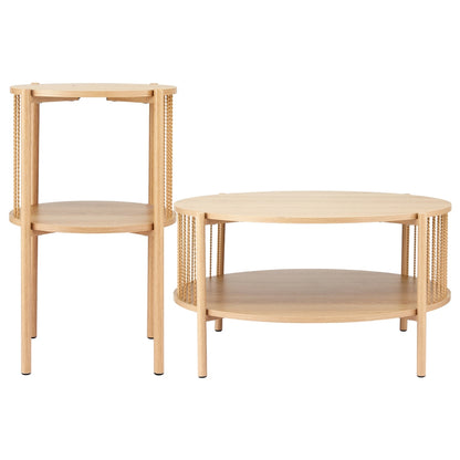 Artiss Coffee Table 2-Tier Round Wood - Image 3