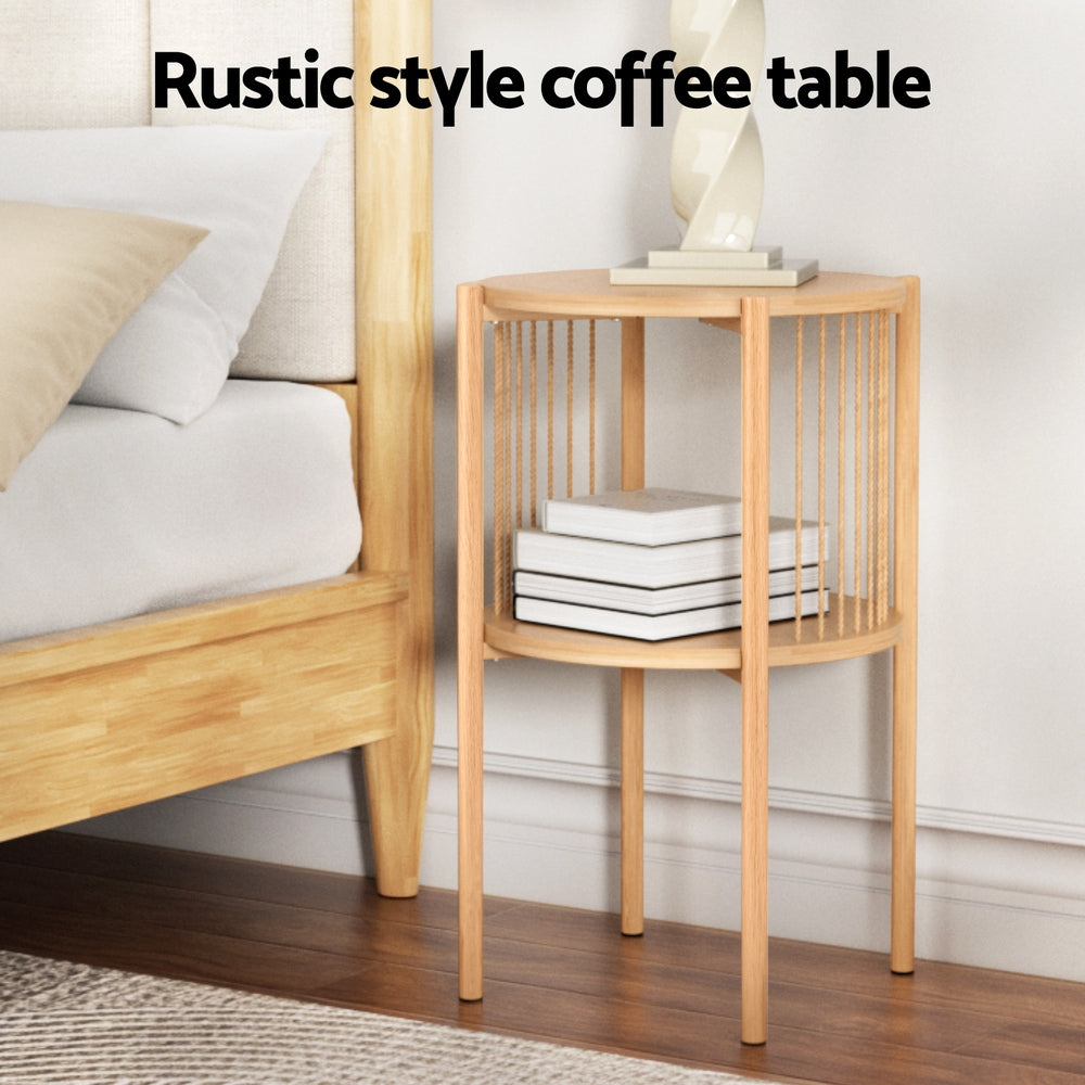 Artiss Coffee Table 2-Tier Round Wood - Image 4