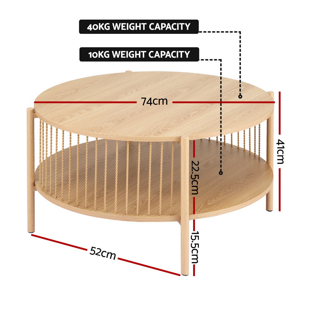 Artiss Coffee Table 2-Tier Round Wood - Image 2