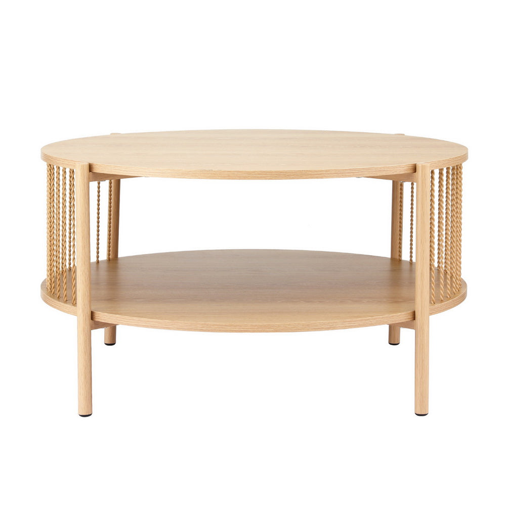Artiss Coffee Table 2-Tier Round Wood - Image 3