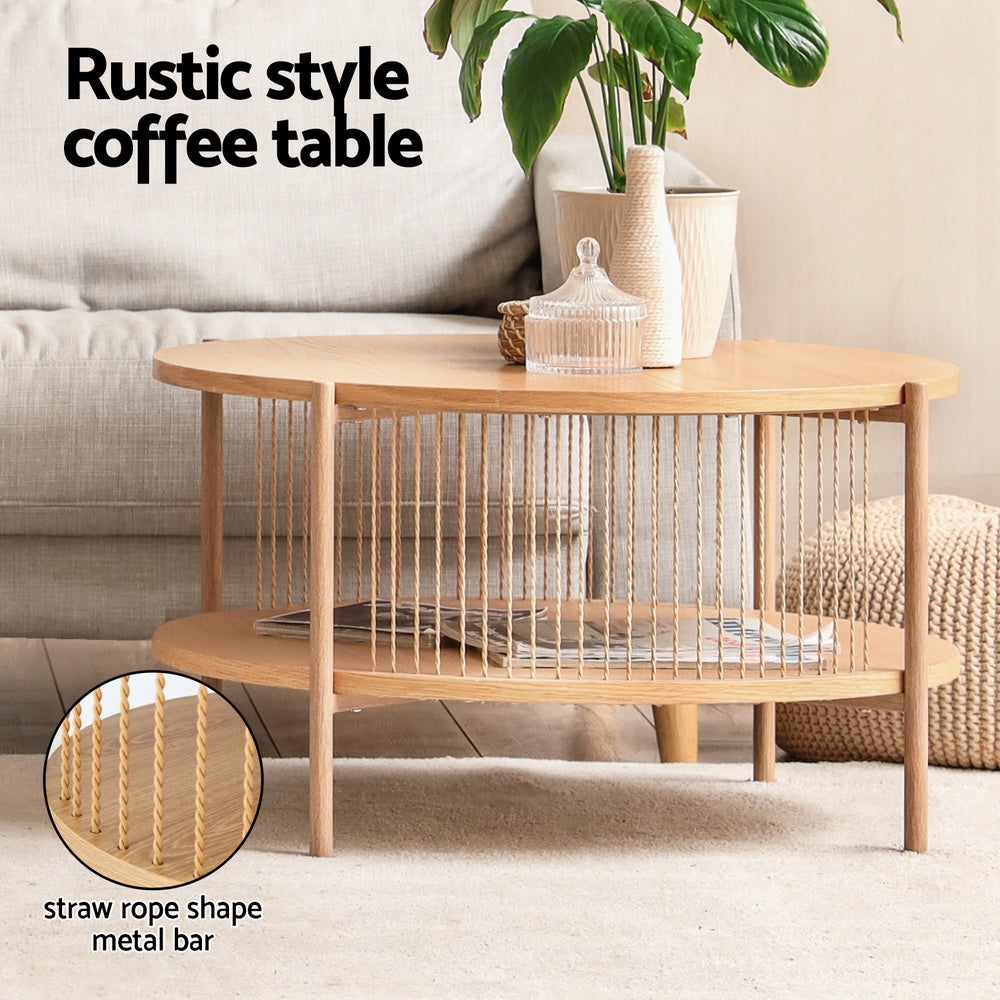 Artiss Coffee Table 2-Tier Round Wood - Image 4