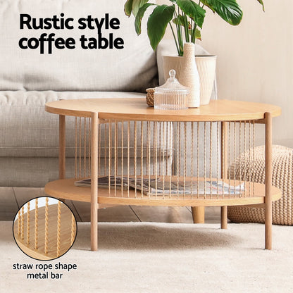 Artiss Coffee Table 2-Tier Round Wood - Image 4