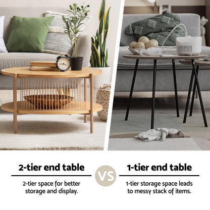 Artiss Coffee Table 2-Tier Round Wood - Image 5