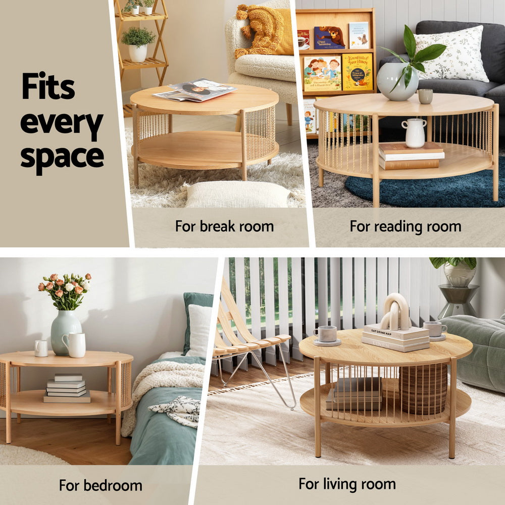Artiss Coffee Table 2-Tier Round Wood - Image 6