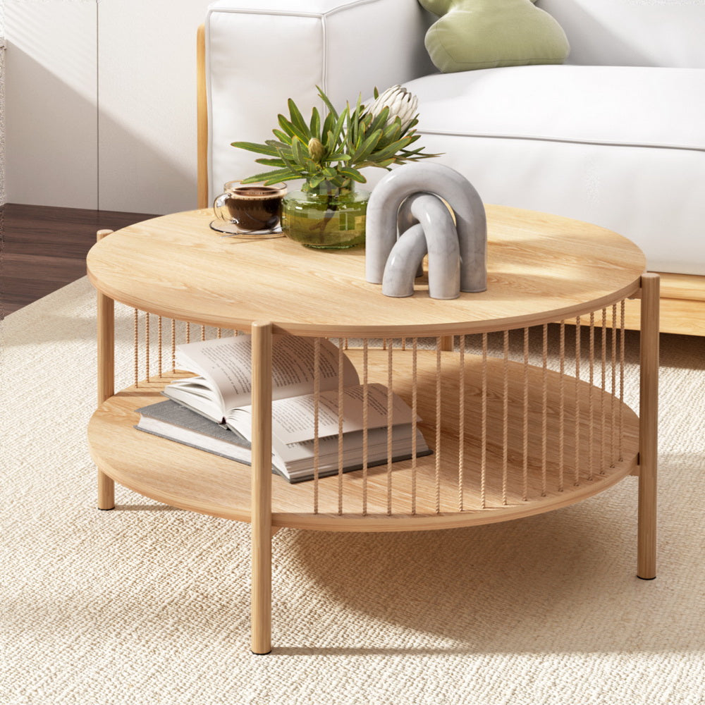Artiss Coffee Table 2-Tier Round Wood - Image 8